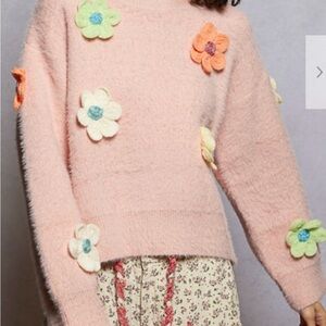 095 - POL Pink Sweater with 3D Floral Accents